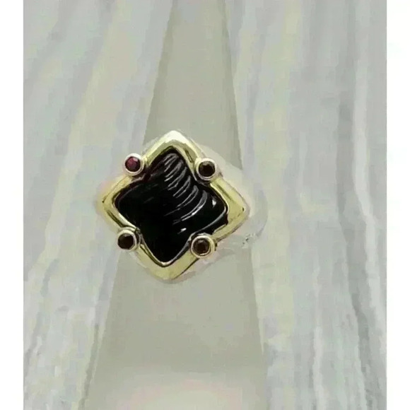 David Yurman Quatrefoil 18K Gold Sterling Silver Onyx Pink Tourmaline Ring SZ 6 - Picture 4 of 11
